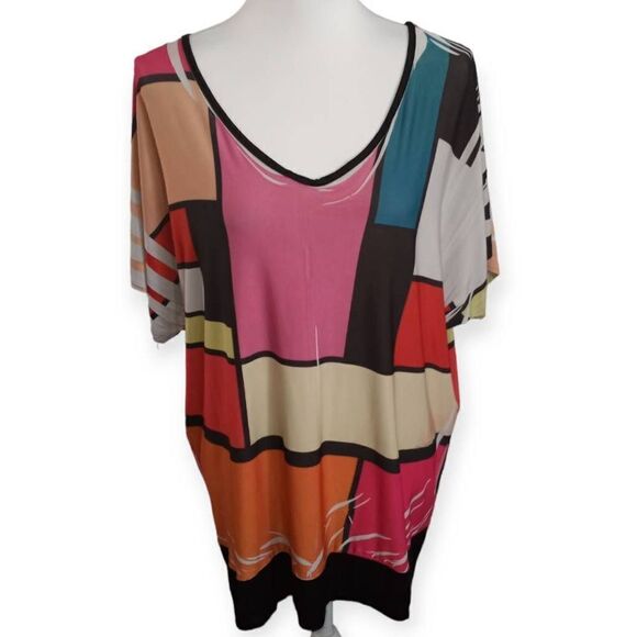 SPIN U.S.A GEOMETRIC MULTICOLOR BLOUSE SZ.2X NWT - Picture 1 of 6